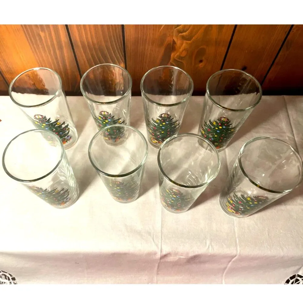 Holiday highball glass, vintage KIG Indonesia Christmas tree